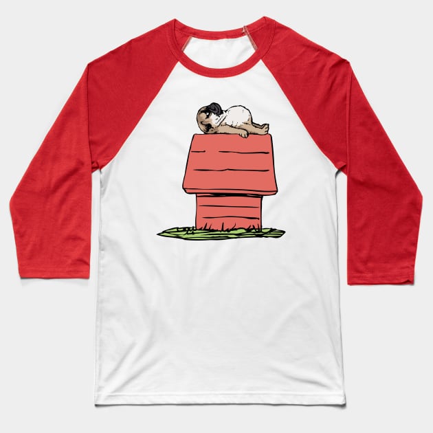 Pug House Baseball T-Shirt by huebucket